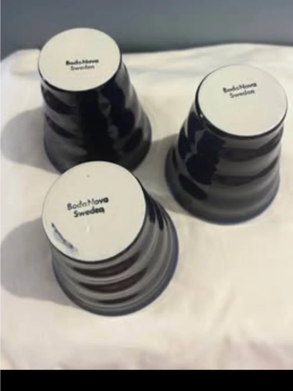 Dark cobalt blue, ribbed ceramic tumblers Boda Nova, Sweden